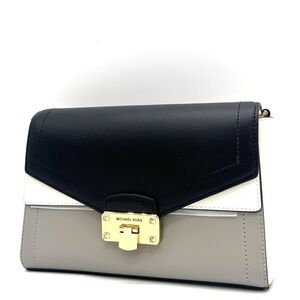 Michael Kors Black and Gray Crossbody Bag with Gold-Toned Clasp